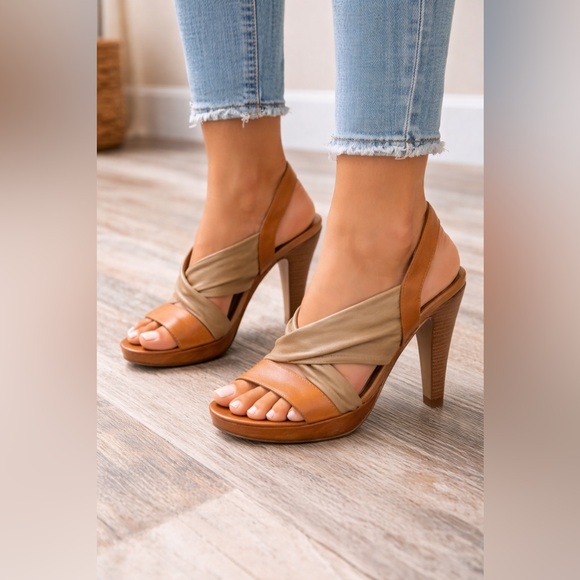 Coach Shoes - Coach Astor Platform Slingback Heels Tan Leather Strappy Sandals Size 8